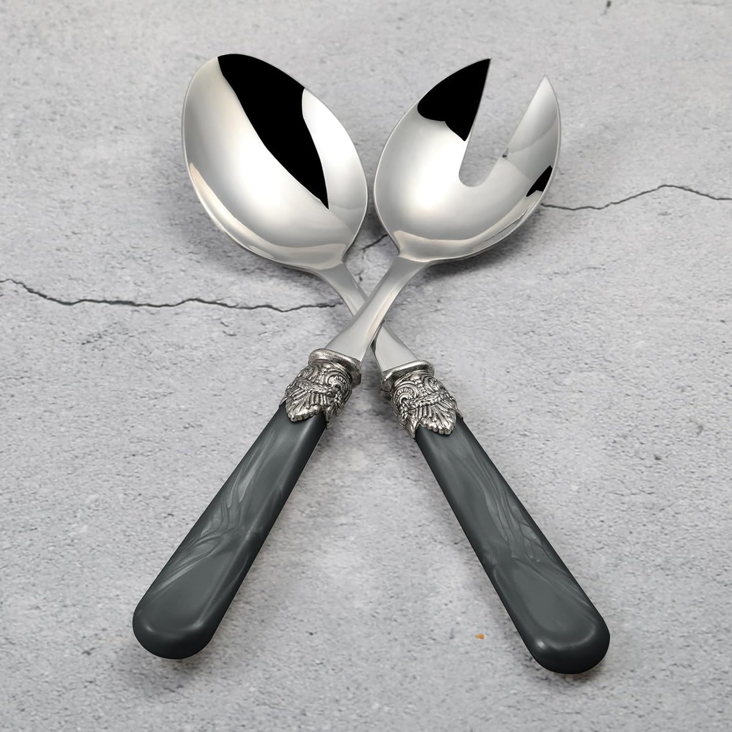 2-piece Salad Servers Stainless Steel Salad Serving Set Salad Fork and Spoon (Grey)