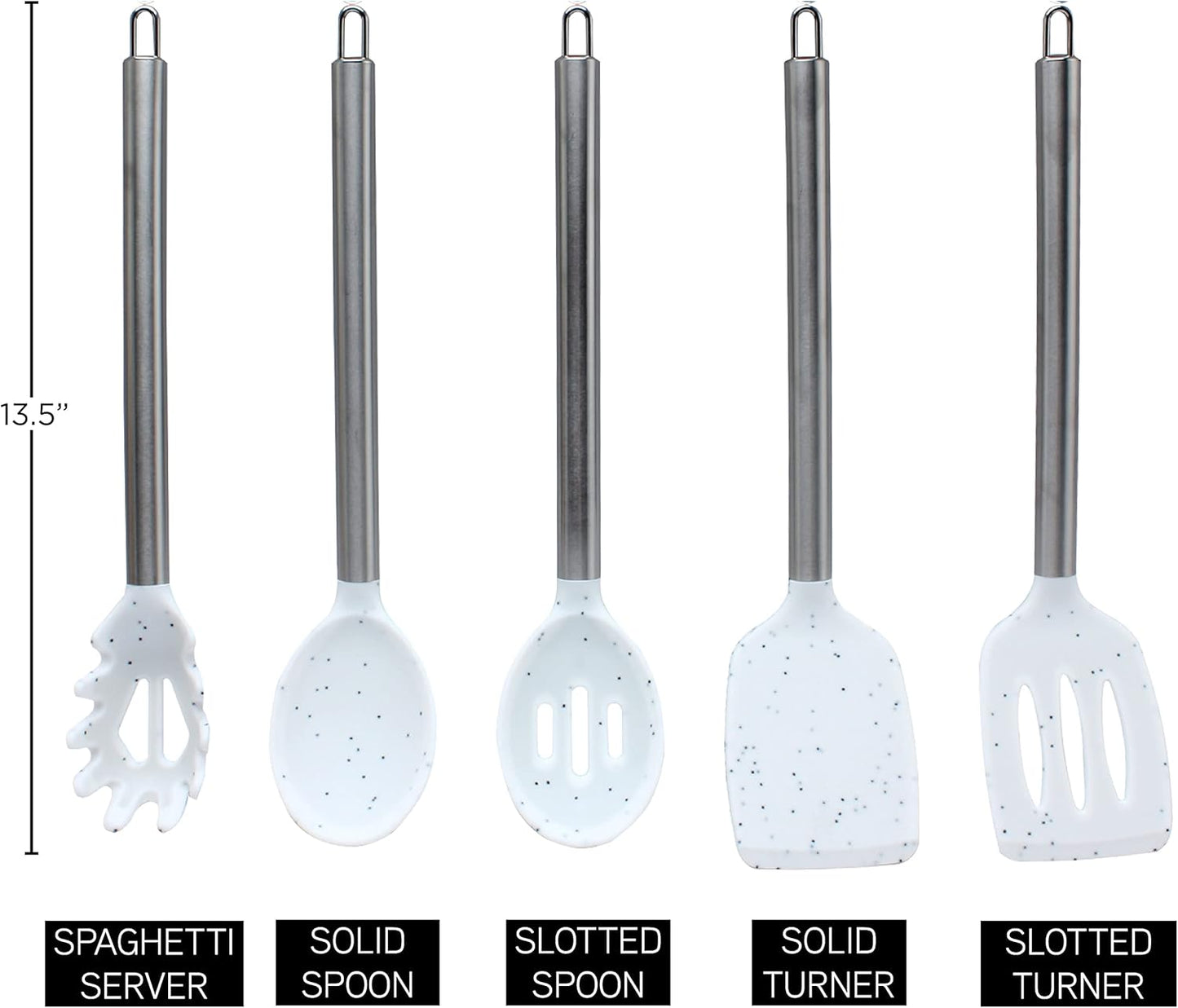 COOK WITH COLOR Silicone Cooking Utensils, Kitchen Utensil Set, Easy to Clean Silicone Kitchen Utensils, Cooking Utensils for Nonstick Cookware, Kitchen Gadgets Set, 5 Pieces, Speckled White