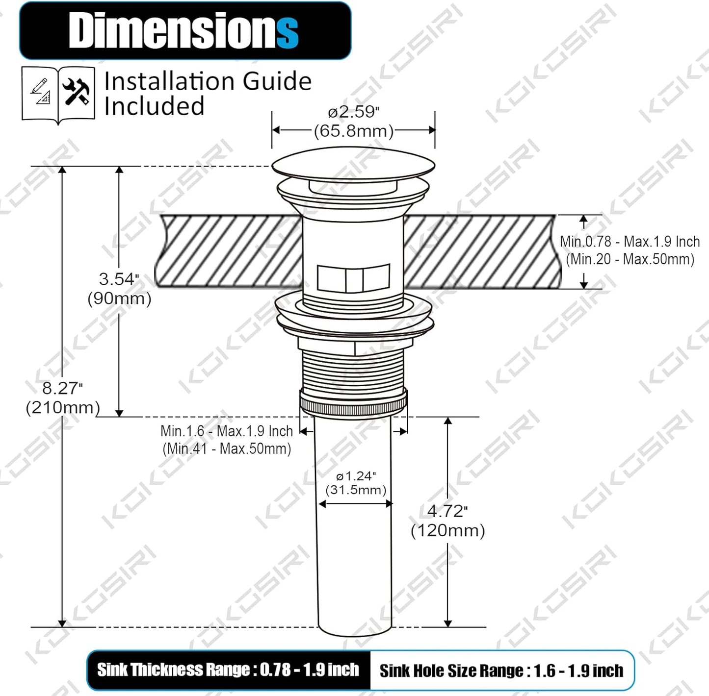 KOKOSIRI Bathroom Sink Drain with Detachable Hair Catcher, Polished Chrome Pop Up Sink Drain with Strainer Basket Anti Clogging for Vanity Vessel Sink with Overflow, C1001CH