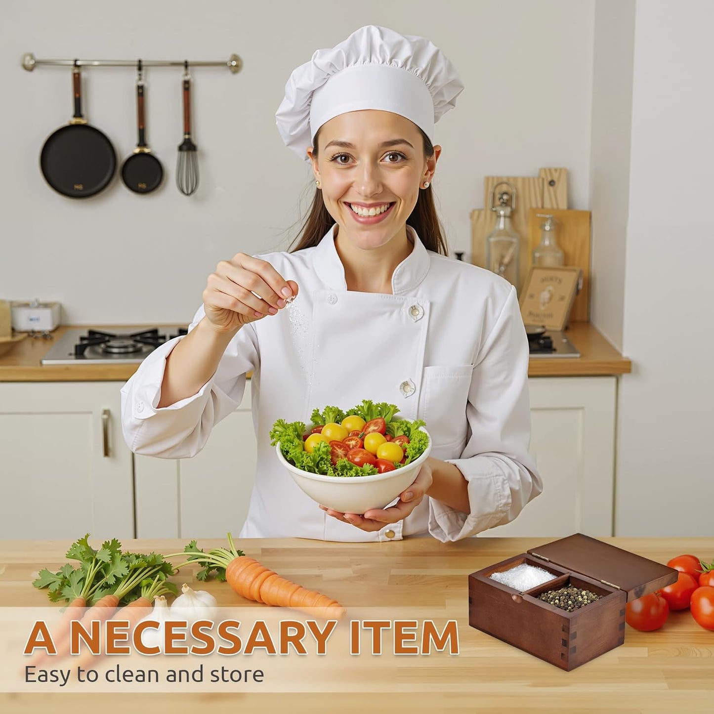 Demigo Salt Cellar Acacia Wood Salt Box with Flip Lid, 5.6x3.6x3 Inches 20 oz Large Storage Space, Perfect Container for Keeping Salt, Spice, Herbs or Favorite Seasonings (Dark Brown)