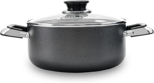 Alpine Cuisine 5 Quart Non-stick Stock Pot with Tempered Glass Lid and Carrying Handles, Multi-Purpose Cookware Aluminum Dutch Oven for Braising, Boiling, Stewing