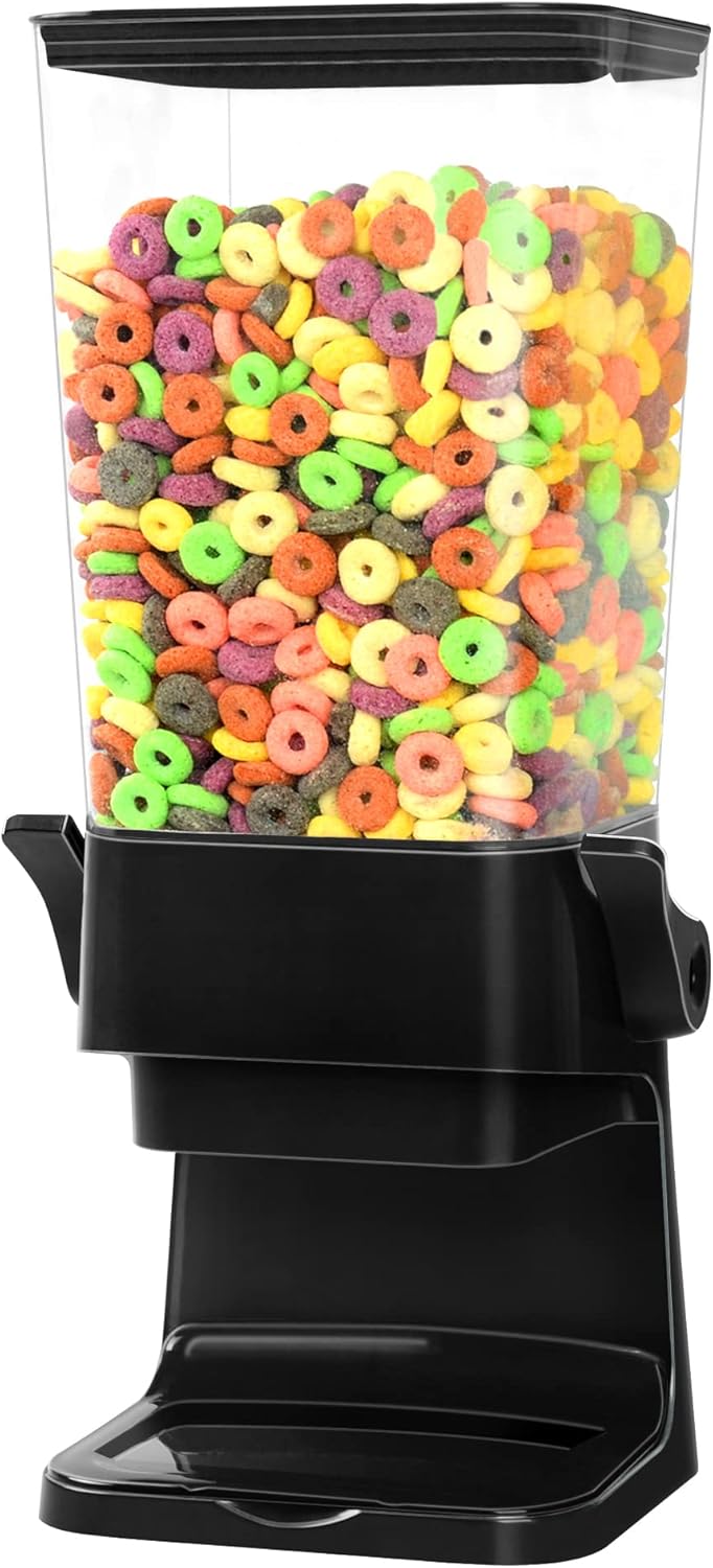 Cereal Dispenser Countertop Dual Dry Food Dispenser Large Cereal Containers Storage Organizer Dispensador De Cereales Candy Machine Rice Dispenser For Snack,Nuts, Granola(Black,1PC)