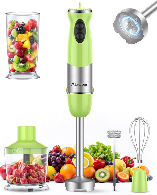 Immersion Blender Handheld 1000W 5 in 1 Corded Stick Hand Blender Kitchen with 12 Speed, BPA-Free, Mixing Beaker, Chopper, Whisk, Milk Frother, Perfect Emulsifier for Soup, Baby Food, Sauce, Puree