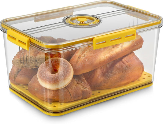 Airtight Bread Box - Clear Plastic Bread Keeper, Fresh Storage for Kitchen Countertop, Large Yellow
