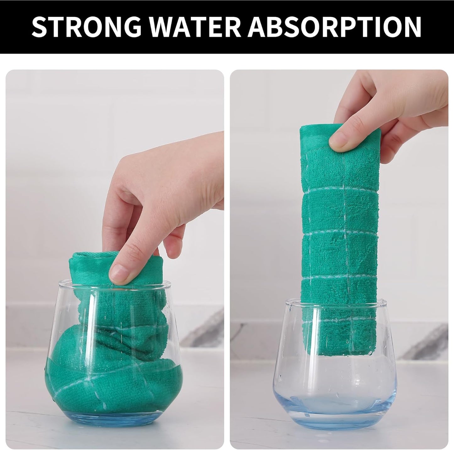 Homaxy 100% Cotton Terry Kitchen Towels(Turquoise, 13 x 28 inches), Checkered Designed, Soft and Super Absorbent Dish Towels, 8 Pack