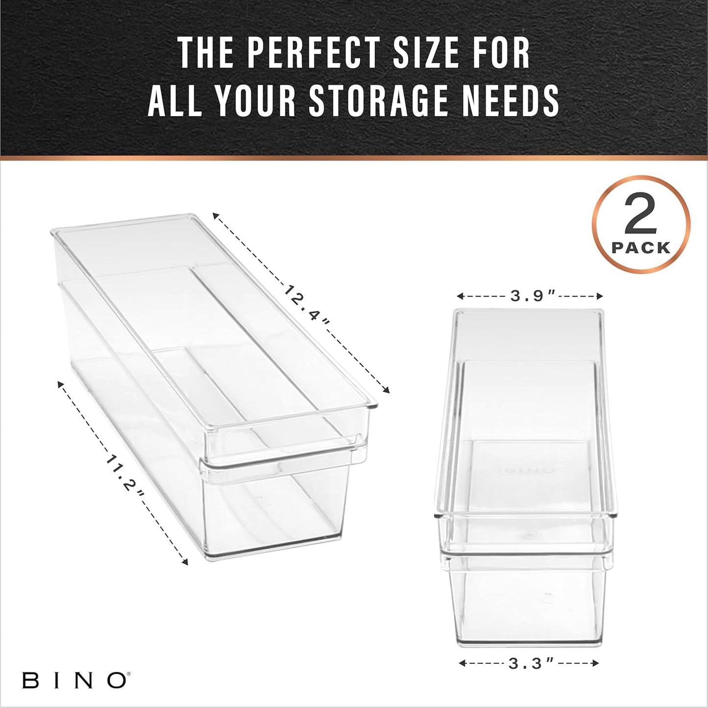 BINO | Plastic Storage Bins, Small - Shallow | THE HANDLER COLLECTION | Multipurpose Organizer Bins | Kitchen Pantry Organizers and Storage | Clear Containers for Organizing Home | Freezer Organizer