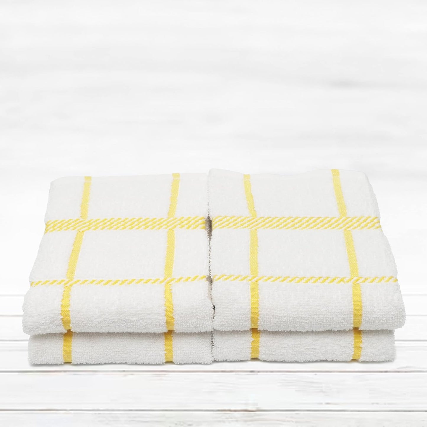 100% Cotton Terry Dish Towels, 4 Pack Checks, 16 x26 Inches, Super Soft and Absorbent Kitchen Towels, Perfect for Kitchen Cleaning and Dish Washing | Yellow