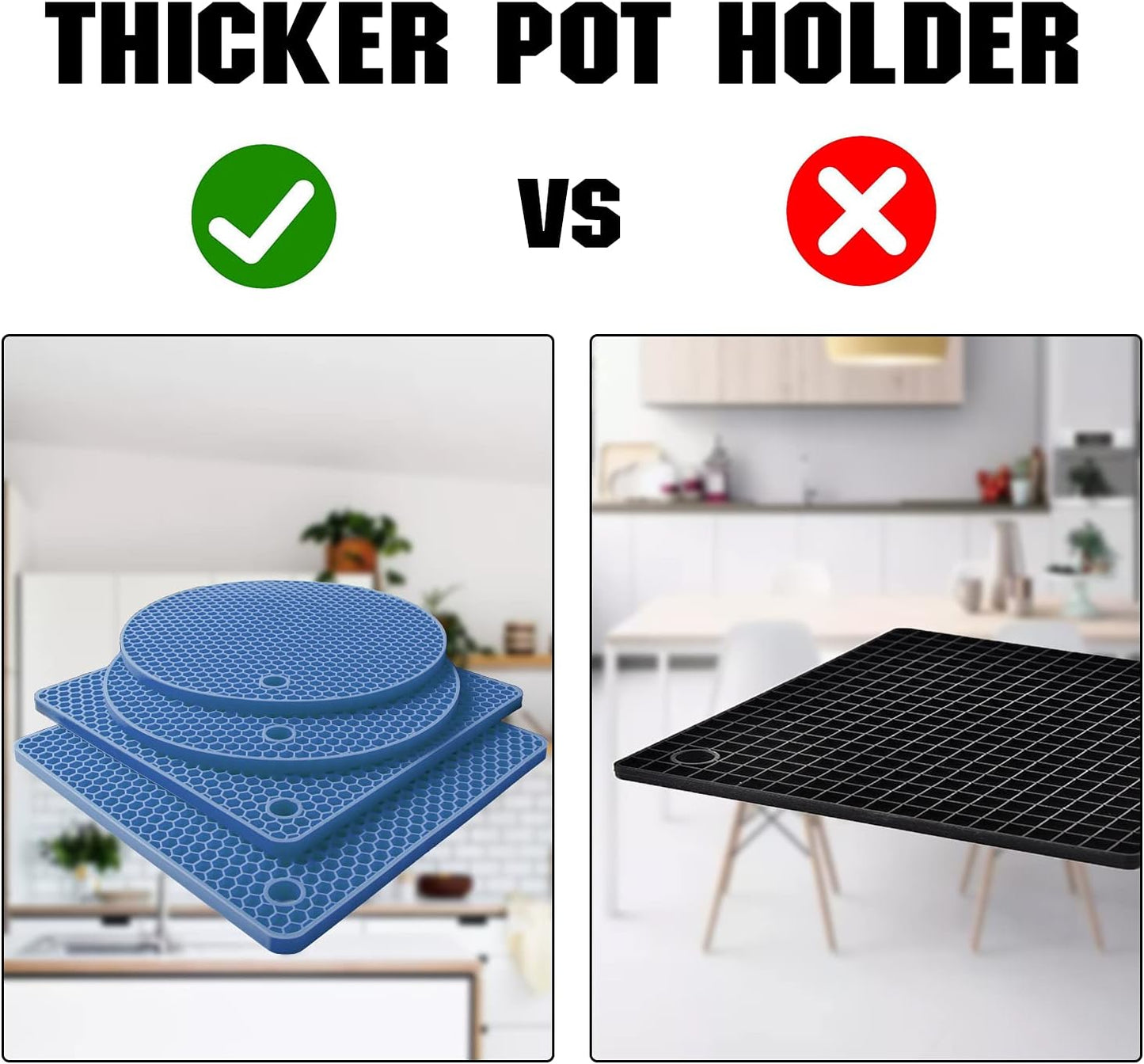 Joyhalo Trivets for Hot Dishes - Hot Pads for Kitchen, Silicone Pot Holders for Hot Pots and Pans, Silicone Mats for Kitchen Countertops, Table, Flexible Easy to Wash and Dry, Blue