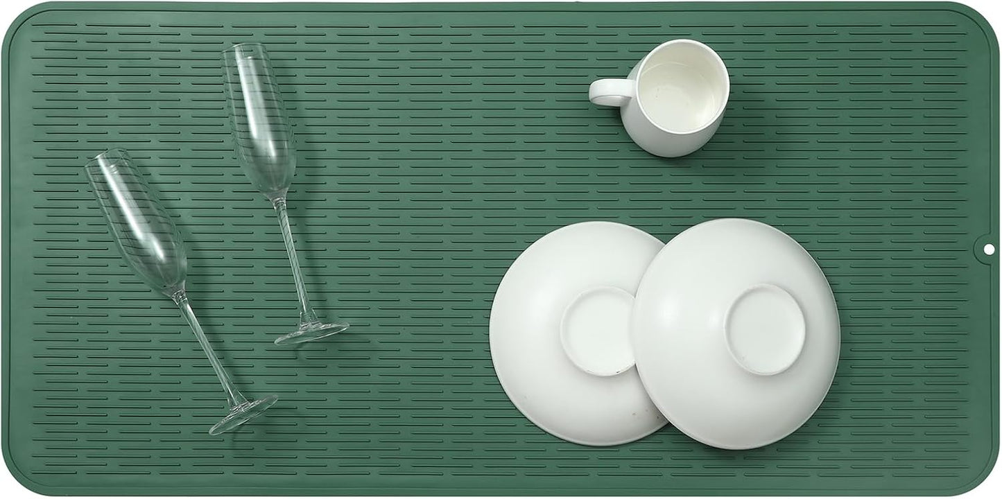 Silicone Dish Drying Mat for Multiple Usage,Easy clean,Eco-friendly,Heat-resistant Silicone Mat for Kitchen Counter or Sink,Refrigerator or Drawer Liner Green 5XL 36inches x 18inches