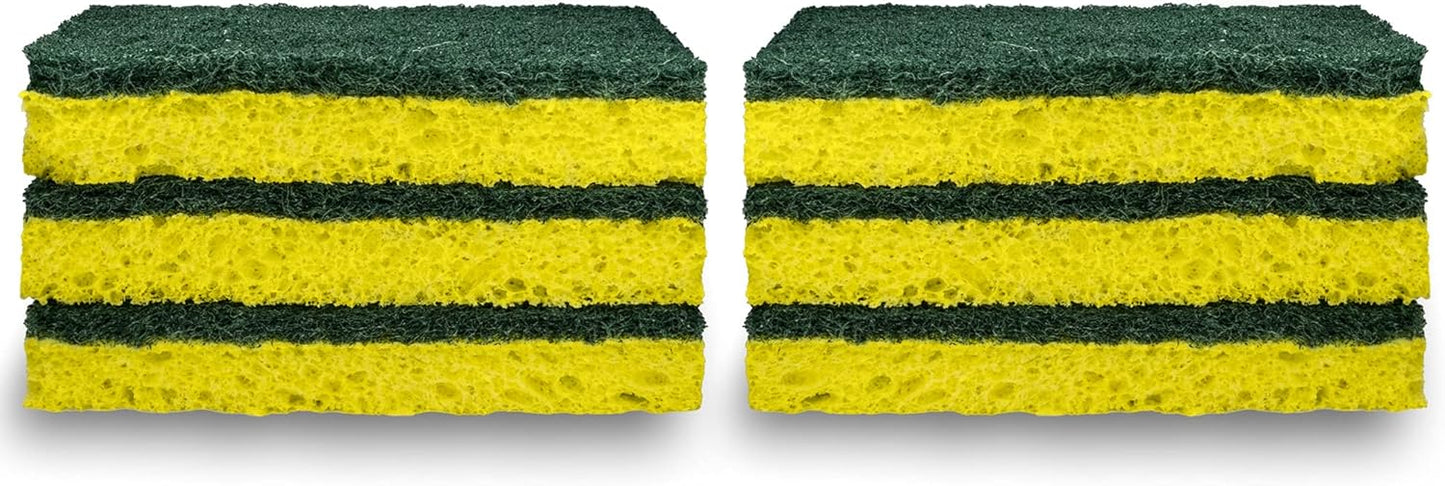 Amazon Basics Cleaning Sponges, Multipurpose, Heavy Duty Scrub Sponges, Yellow/Green, 6-Pack