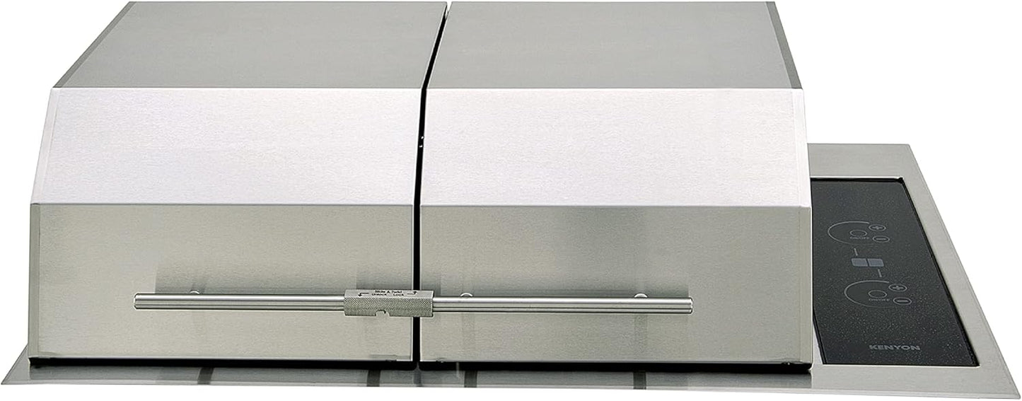 Kenyon Texan Built-In Electric Grill for Stone Counter, Standard Lite-Touch, Stainless Steel Grill with Split Lid for Indoor and Outdoor Use, 2 Burners, Quick Heat Up, Dishwasher Safe Grate, 240V
