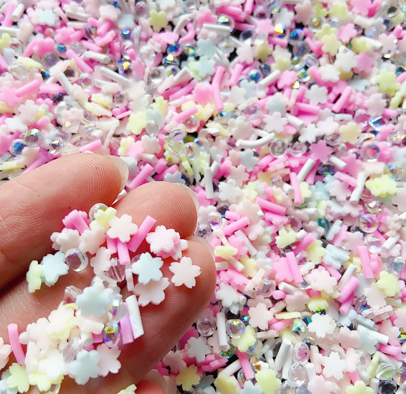 EHOPE Fake Sprinkles Resin Sprinkles Fake Candy Sprinkles Clay Sprinkles Polymer Sprinkles Polymer Clay Slices for Nail Art DIY Crafts Cake Phone Case(40G-Sugar granules+Cherry Blossoms-19)