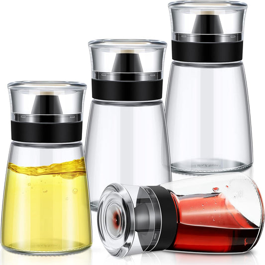 4 Pieces 5.4 oz Oil and Vinegar Dispenser Set with No Drip Tops, Glass Cruet Bottles Clear Olive Oil Bottles Soy Sauce Dispenser Cooking Oil Container Leakproof for Kitchen Barbecue Salad Dressing