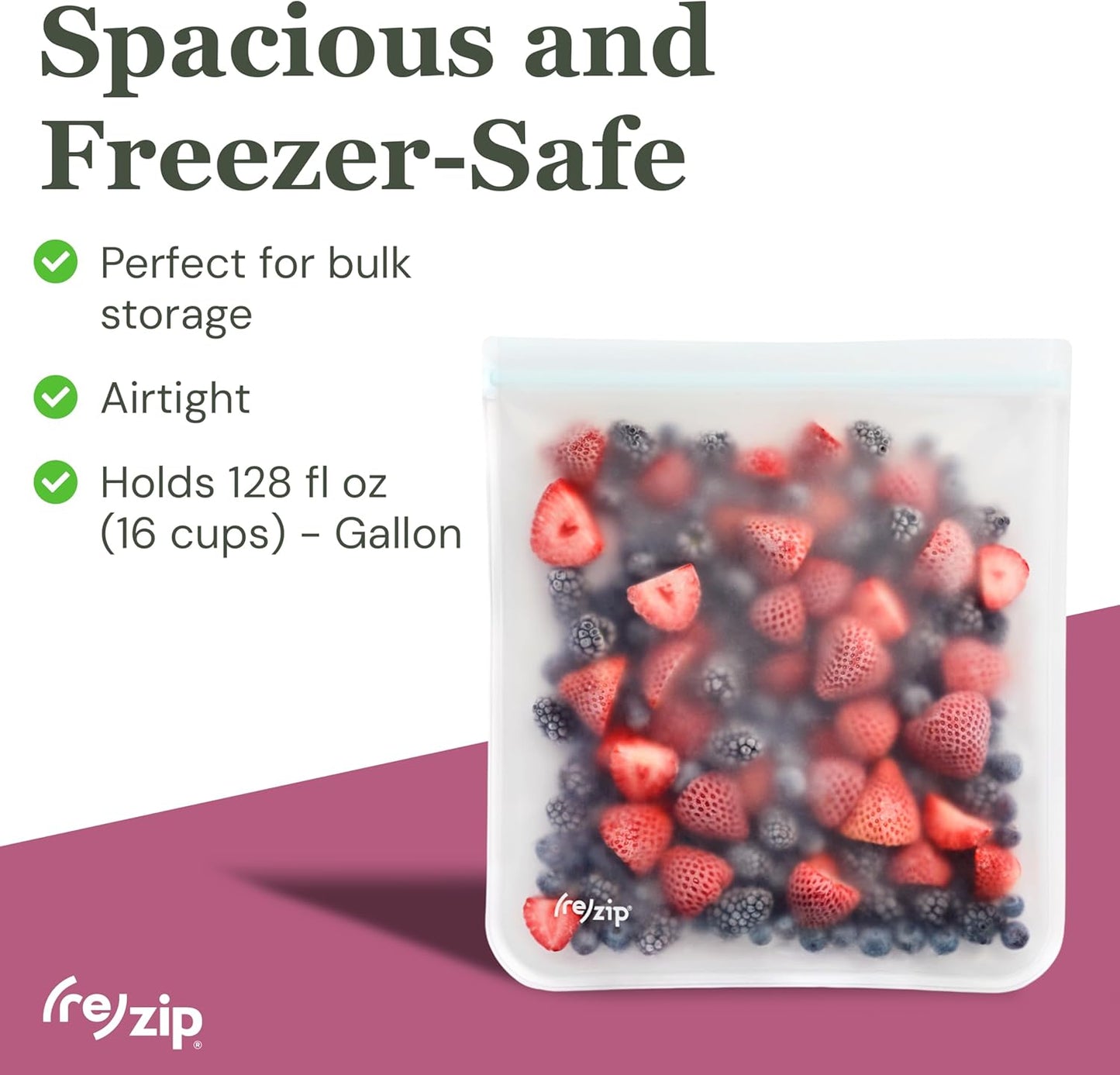 (re) zip Gallon Reusable Storage Bags, BPA-Free, Leakproof, Food-Grade 100% Food-Safe PEVA, for Food Storage and Freezer Use, Holds 16 cups | 128 fl oz, 4-Pack (Clear)