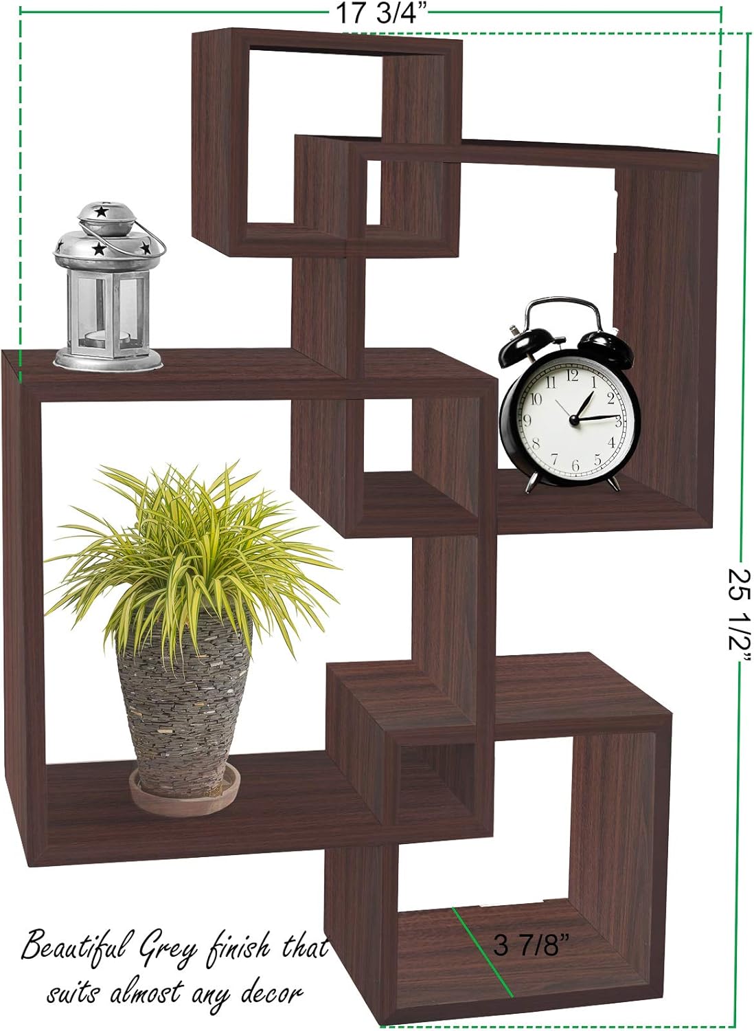 Greenco 4 Cube Intersecting Shelves, Easy-to-Assemble Floating Wall Mount Shelves for Bedrooms and Living Rooms, Walnut Finish