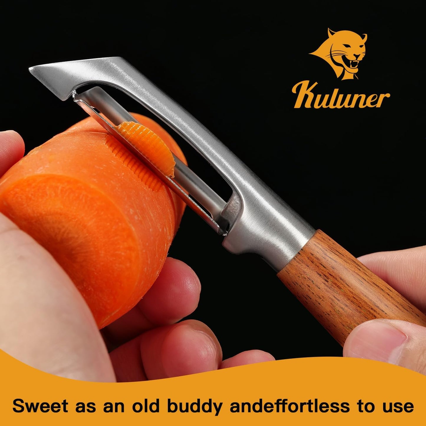 Premium I Type 304 Stainless Steel Multifunctional Kitchen Peeler Real Wood Handle Ultra Sharp Blade Vegetable Potato Apple(Boluoge)