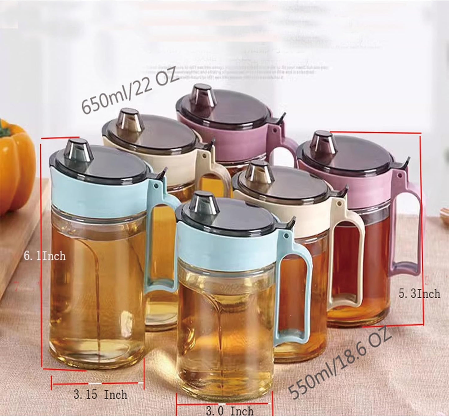 TENTA KITCHEN Olive Oil Vinegar Syrups Bottle Dispenser Cruet - 550ml(18.6 Oz) Oil Bottle Glass With No Drip Plastic Bottle Spout And Protective Cap (Beige 1PC)