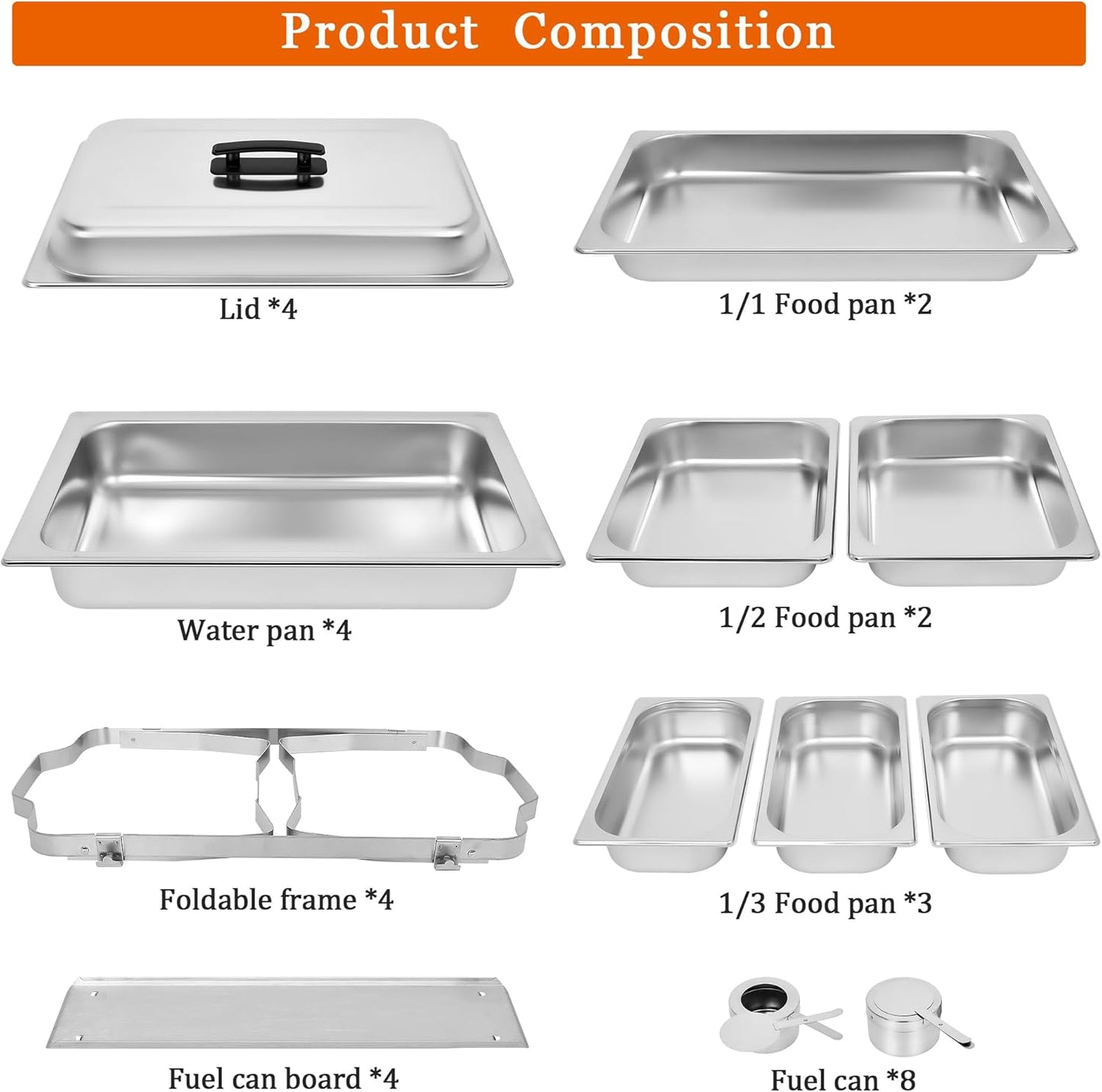 Chafing Dishes for Buffet [Set of 2/4] Stainless Steel Food Warmers for Parties 9QT Chafers and Buffet Warmers Sets Commercial Catering Chafers for Event Party