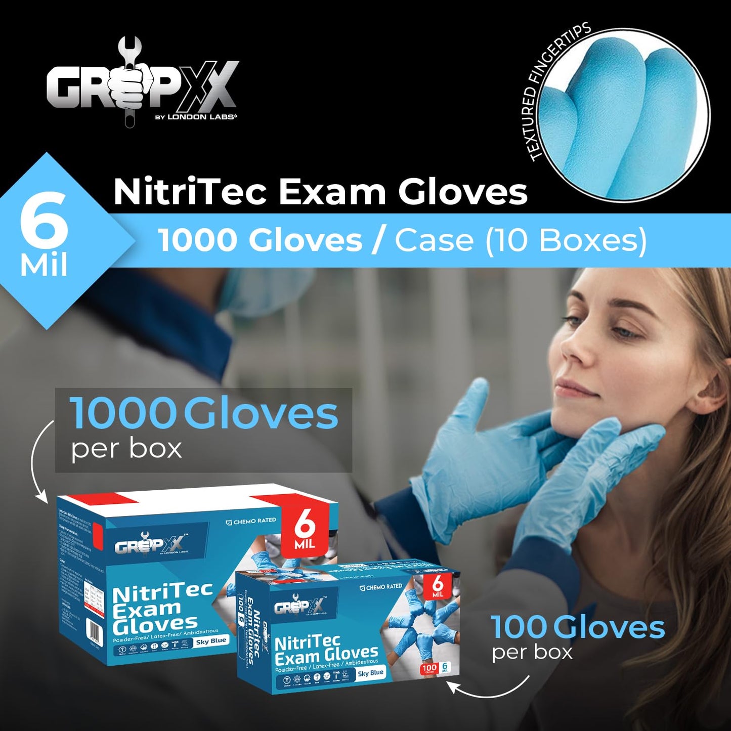 Heavy Duty 6 Mil Blue Nitrile Gloves Disposable Latex & Powder Free -Extra Stretchy Fentanyl Safe |Medical,First Aid Kit,EMT|Food Safe Rubber Gloves for Cooking & Cleaning| Pack of (100)