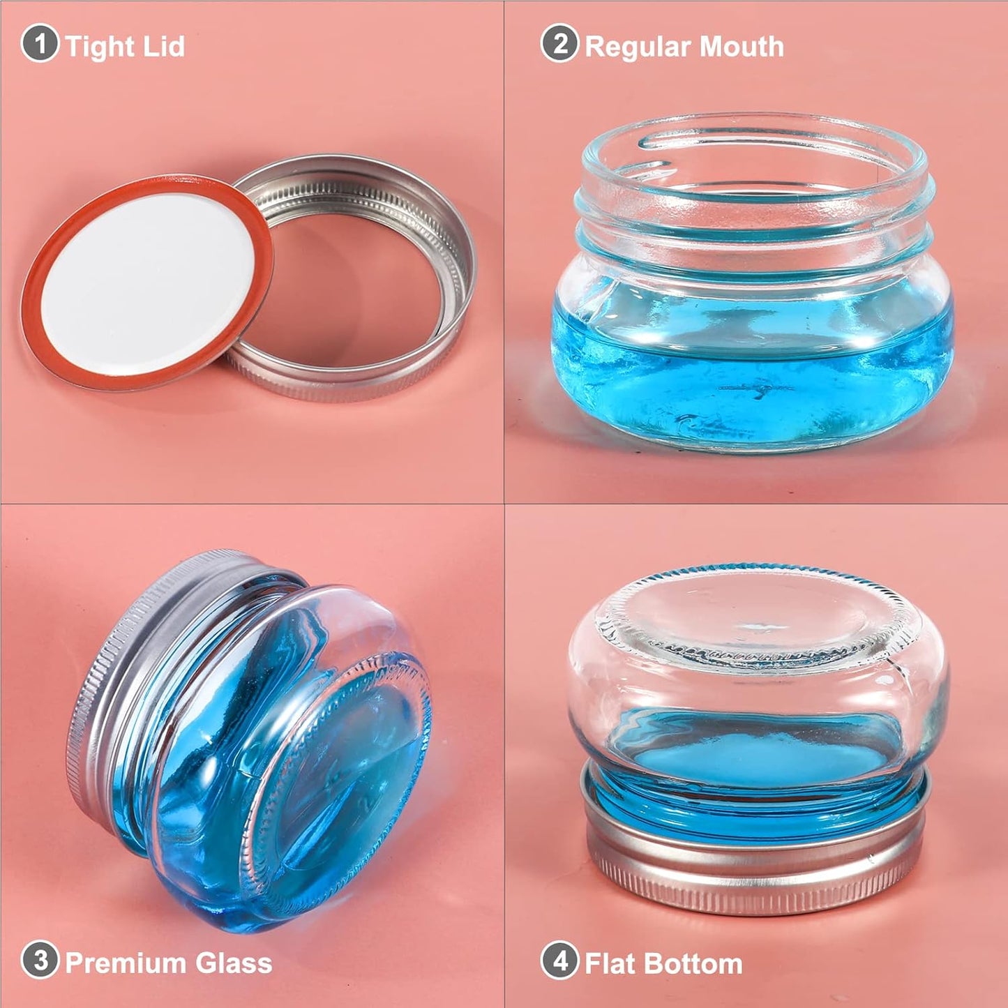 BETROME 4 oz Mason Jars, 24 Pack 120ml Glass Canning Jars with Regular Mouth Lids, Glass Jars Storage Containers for Overnight Oats, Jam, Jelly,Honey, Beans, Spice, Wedding Party Favors, Shower Favors