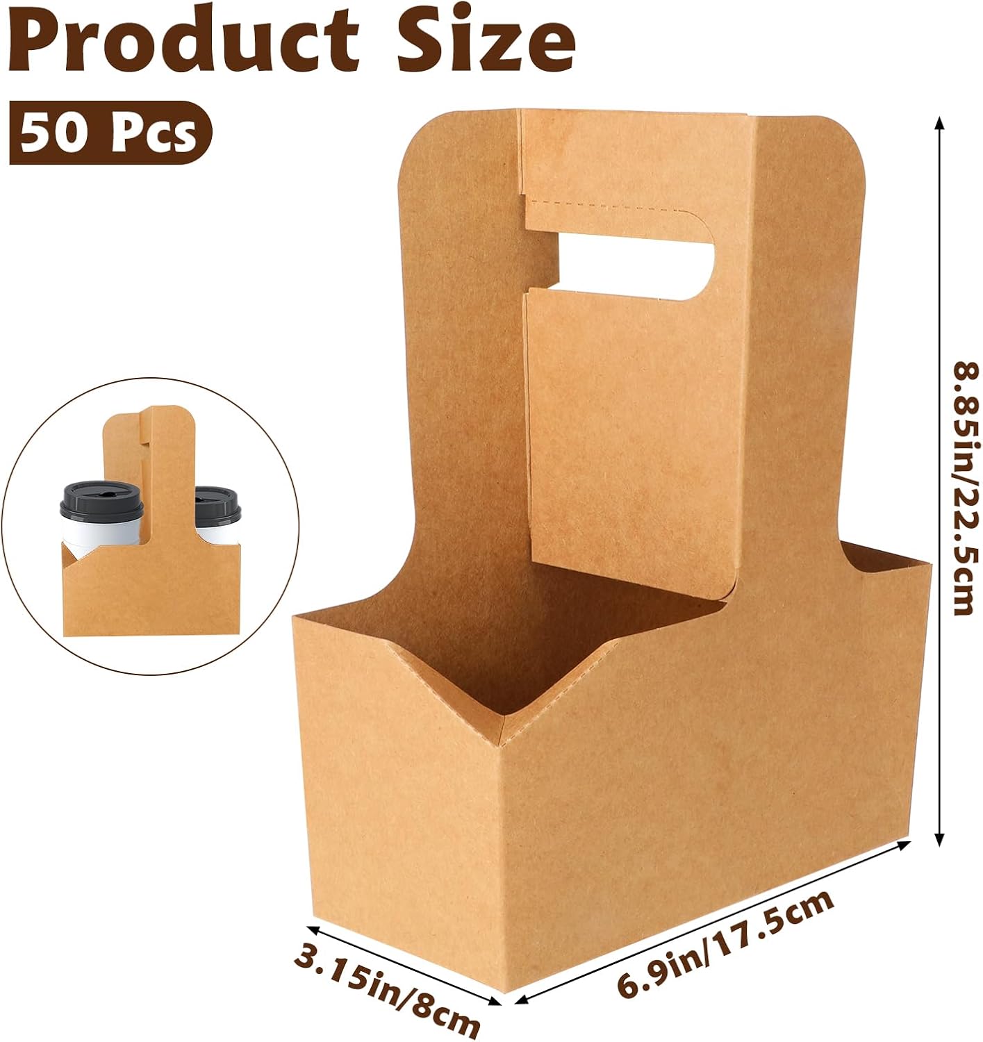 2 Cup Drink Carrier with Handle | Kraft Paperboard Cup Holder | Disposable Cup Holder for Hot or Cold Drinks | Cup Carrier for Food Delivery Services(50 Pack)