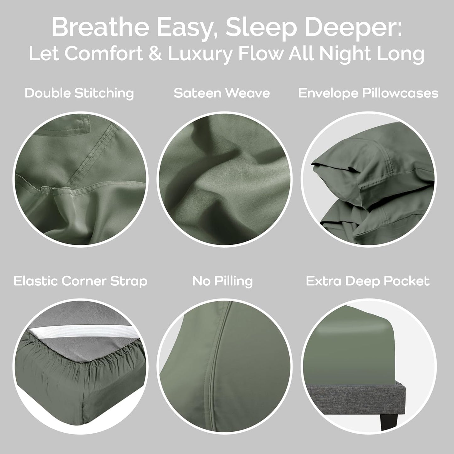 100% Viscose from Bamboo Sheets Full Size, Super Soft Bedding Set, 4PC Cooling Sheets for Hot Sleepers, Vegan Silk Moisture Wicking, Organically Grown Bedsheet, Moss - 54" x 75"