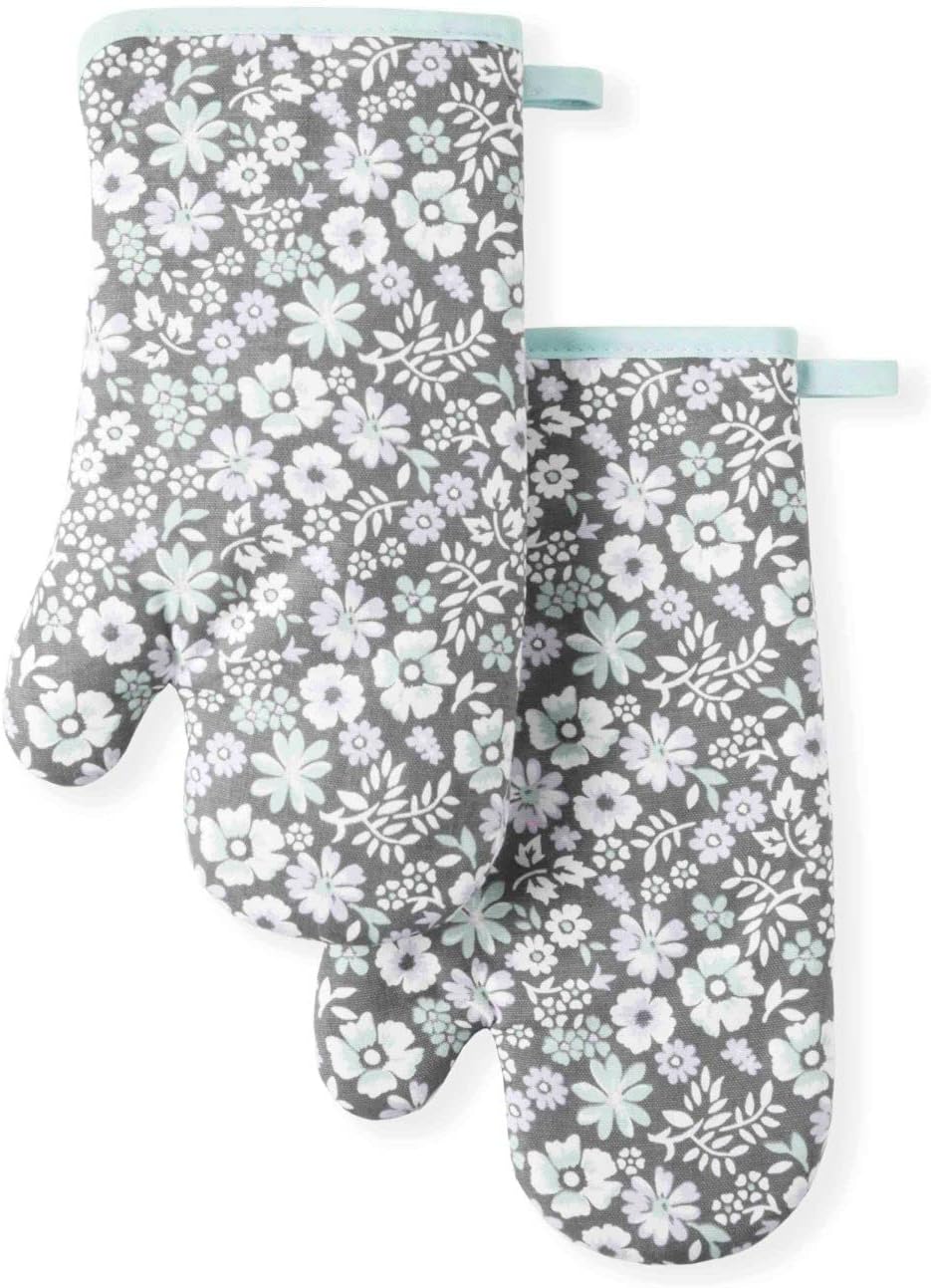 Martha Stewart Printed Oven Mitt Set, 7"x13", Ditsy Floral