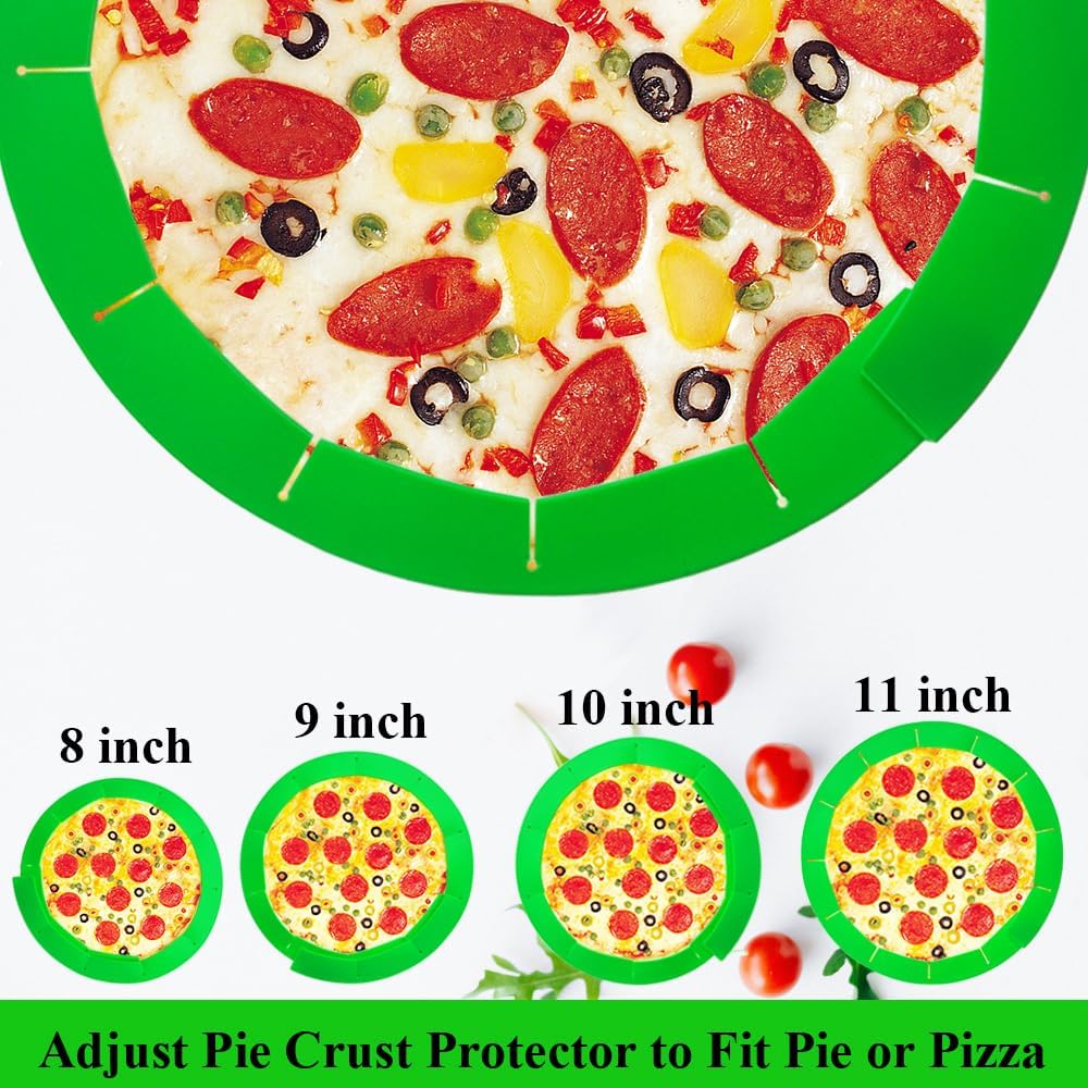 Adjustable Pie Crust Shields Baking Protectors, Silicone Cover Ring Fits 8-11.4 Inch Pies, Baking Pie Pizza Crust Shield Protector Cover for Edges (Green-1pcs)
