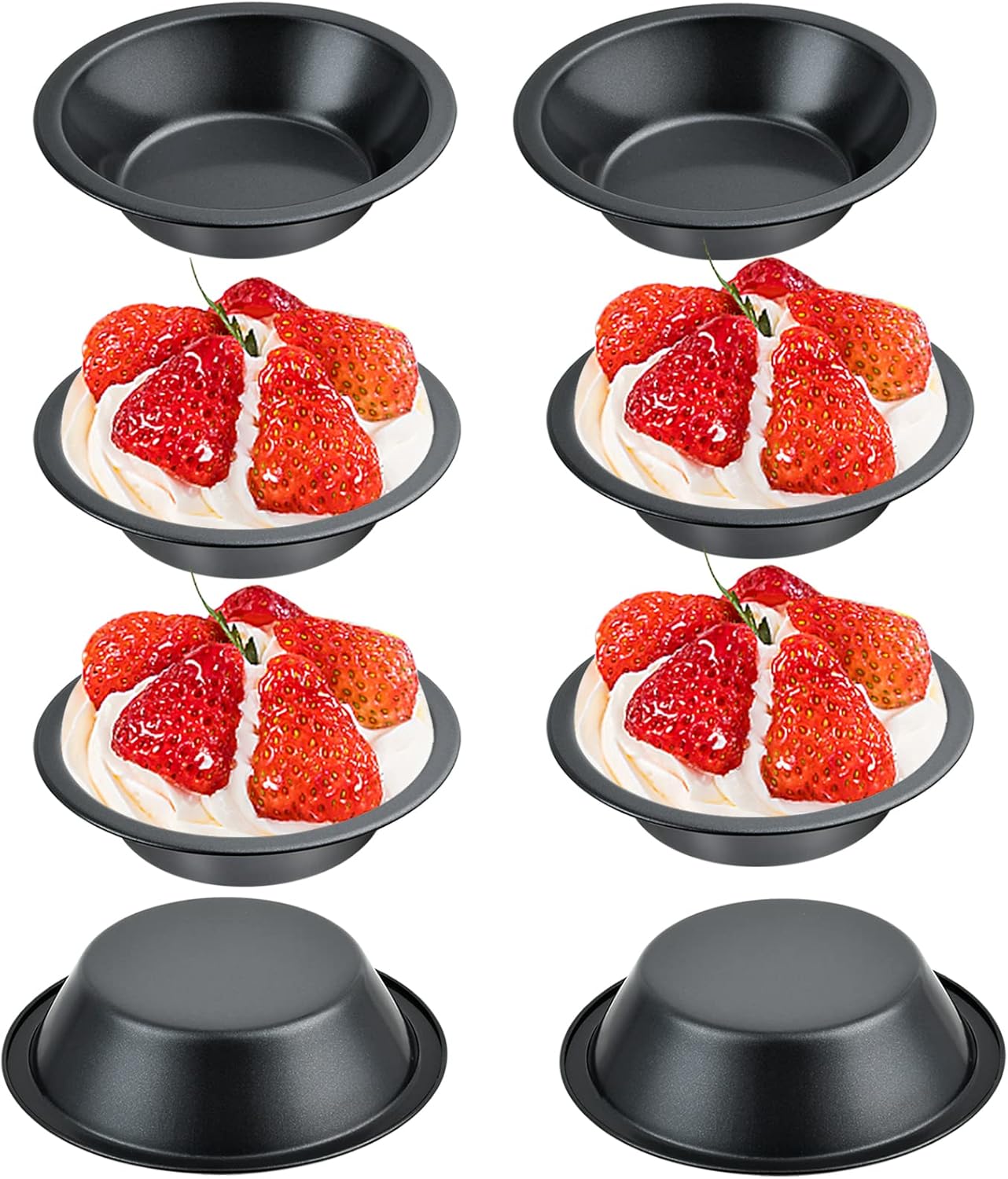 4 Inch Mini Pie Pans, 8 Pack Reusable Round Pie Tins Nonstick Pie Plate, Carbon Steel Mini Tart Pan, Small Cake Baking Set for Pizza Bread Meat Dessert,Black