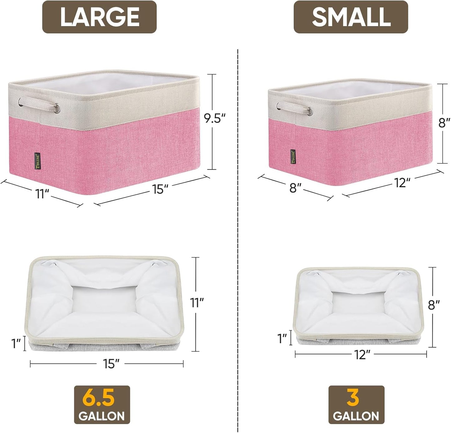BALEINE 2 Pack Fabric Storage Bins for Shelves, Linen Storage Baskets for Organizing, Decorative Closet Bins for Clothes, Home (Pink, 15''x11''x9.5'')