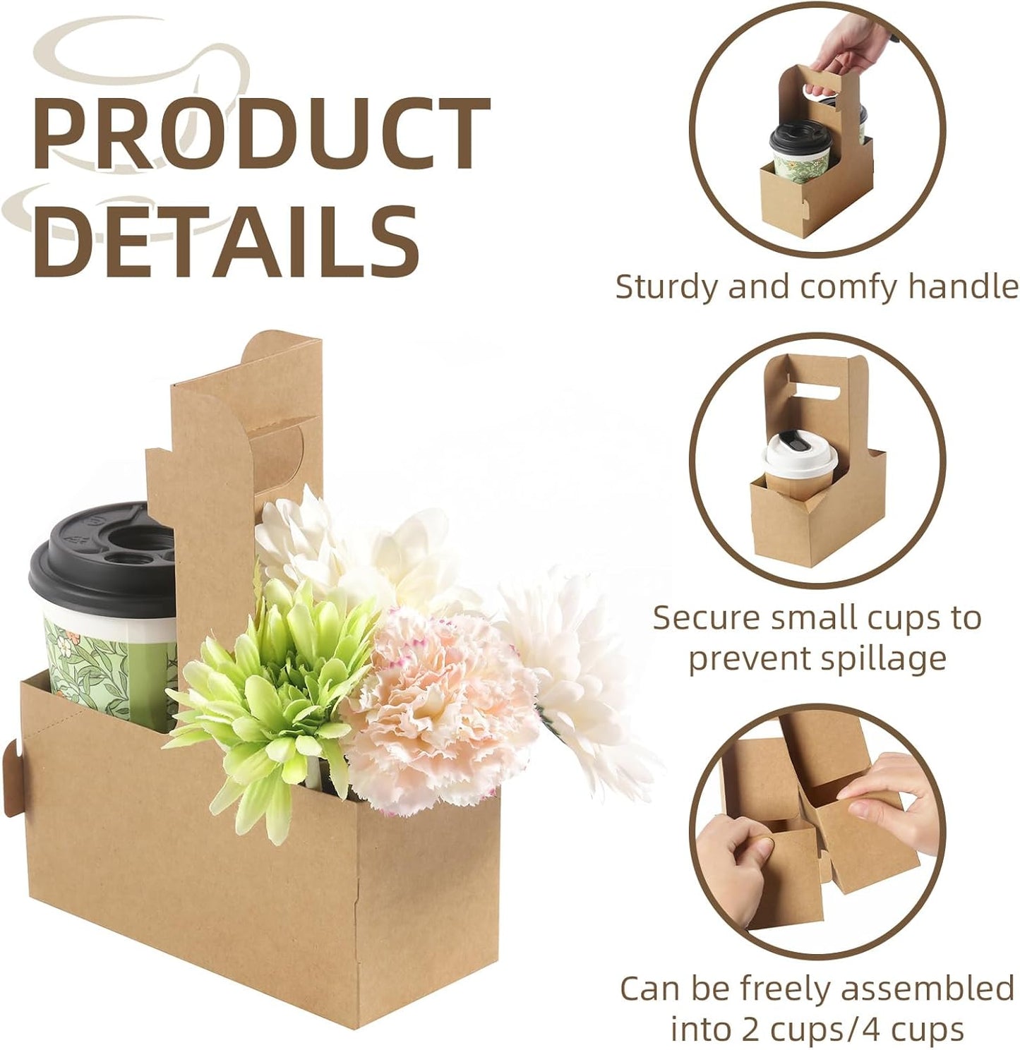 Disposable Coffee Cup Carrier for Delivery, 2 Cup Paperboard Cup Holder Portable Drink Holder Take Out Drink Carrier with Handle for Hot & Cold Drinks, 200 Pack