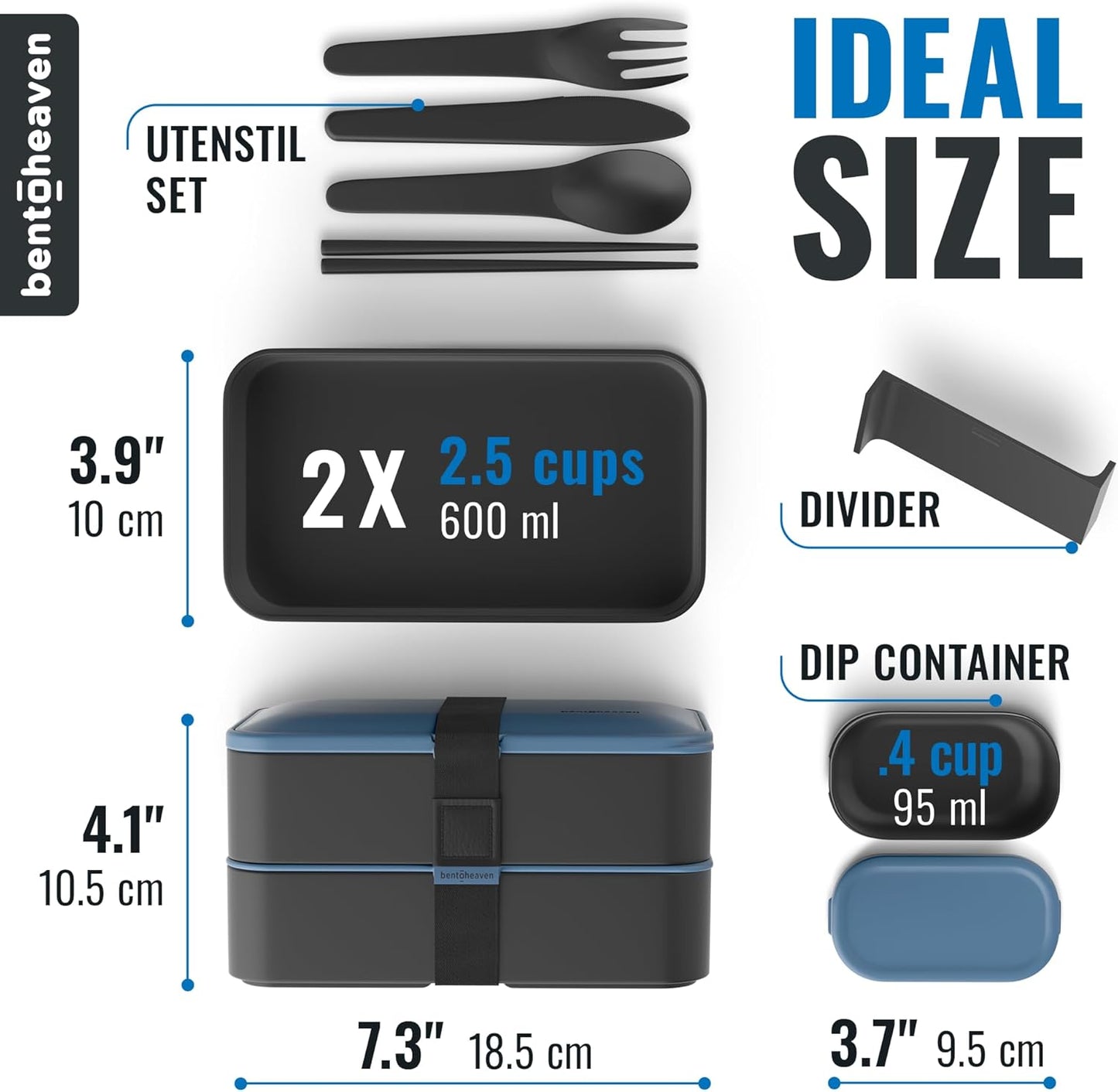 Bentoheaven Premium Bento Box Adult Lunch Box with Compartments for Women & Men, Set of Utensil & Chopsticks & Dip Container, Cute Japanese Kids Bento Lunch Box, Microwavable (Steel My Heart)