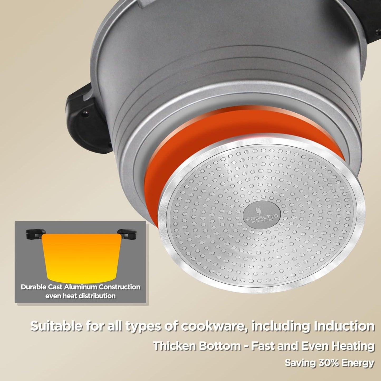 8.5QT Pasta Pot with Strainer Lid, 11'' Cast Aluminum Nonstick Multipurpose Stock Pot Spaghetti, Self-Draining Cooking Pot with Insulated Handles for Soup, and Boiling