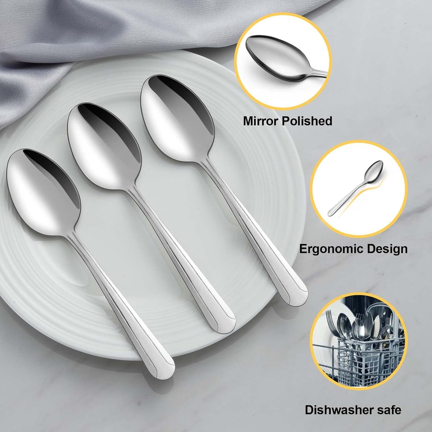 BEWOS 24 Pieces Tea Spoons Set, 6.2 Inches Stainless Steel Teaspoons Silverware, Coffee Spoons, Small Mirror Polished, Dishwasher Safe, Silver For Home, Restaurant