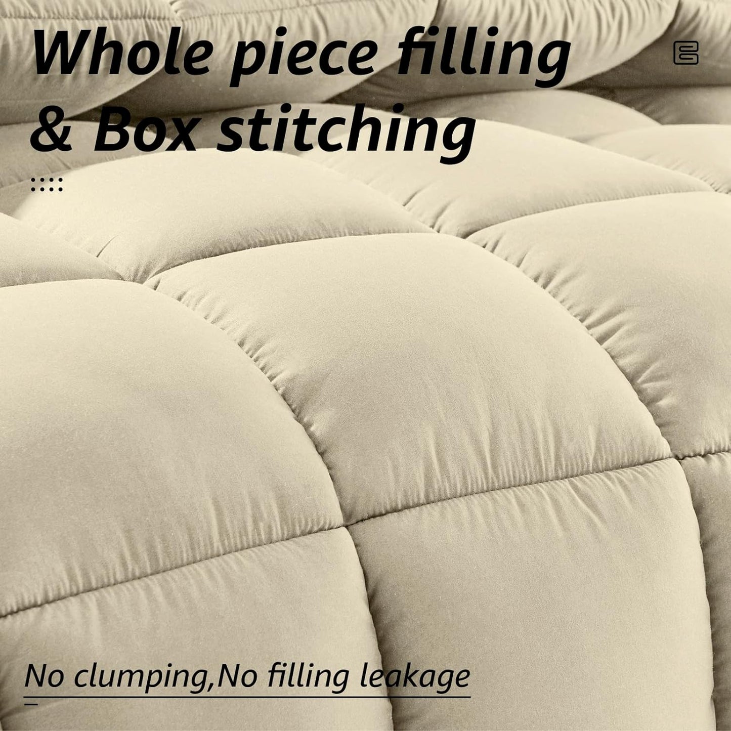 HYLEORY All Season King Size Bed Comforter - Cooling Down Alternative Quilted Duvet Insert with Corner Tabs - Winter Warm - Machine Washable - Beige