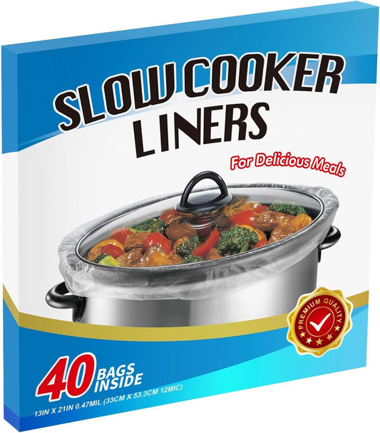 40×Slow Cooker Liners, Large pot Liner Disposable Cooking Bags, Fit 3QT to 8QT for Slow Cooker, pot, Suitable for Oval & Round Pots 13"x 21" /Bag