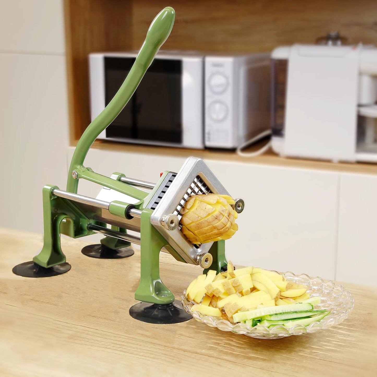 Commercial French Fry Cutter Stainless Steel.Potato Cutter for French Fries with 3/8 and 1/4Inch Blade, Commercial French Fry Cutter Manual Potatoes Cutting Machine with Suction Feet.