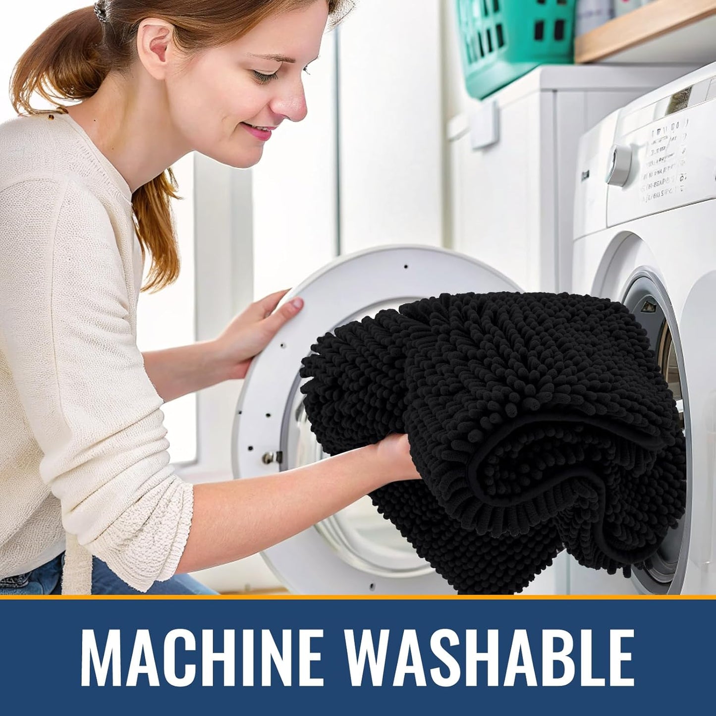 Arotive Bathroom Rugs 40x32, Extra Soft Absorbent Shaggy Chenille Bath Rugs, Machine Washable Rubber Backing Non-Slip Bath Mats for Bathroom Floor Tub and Shower, Home Decor Accessories, Black