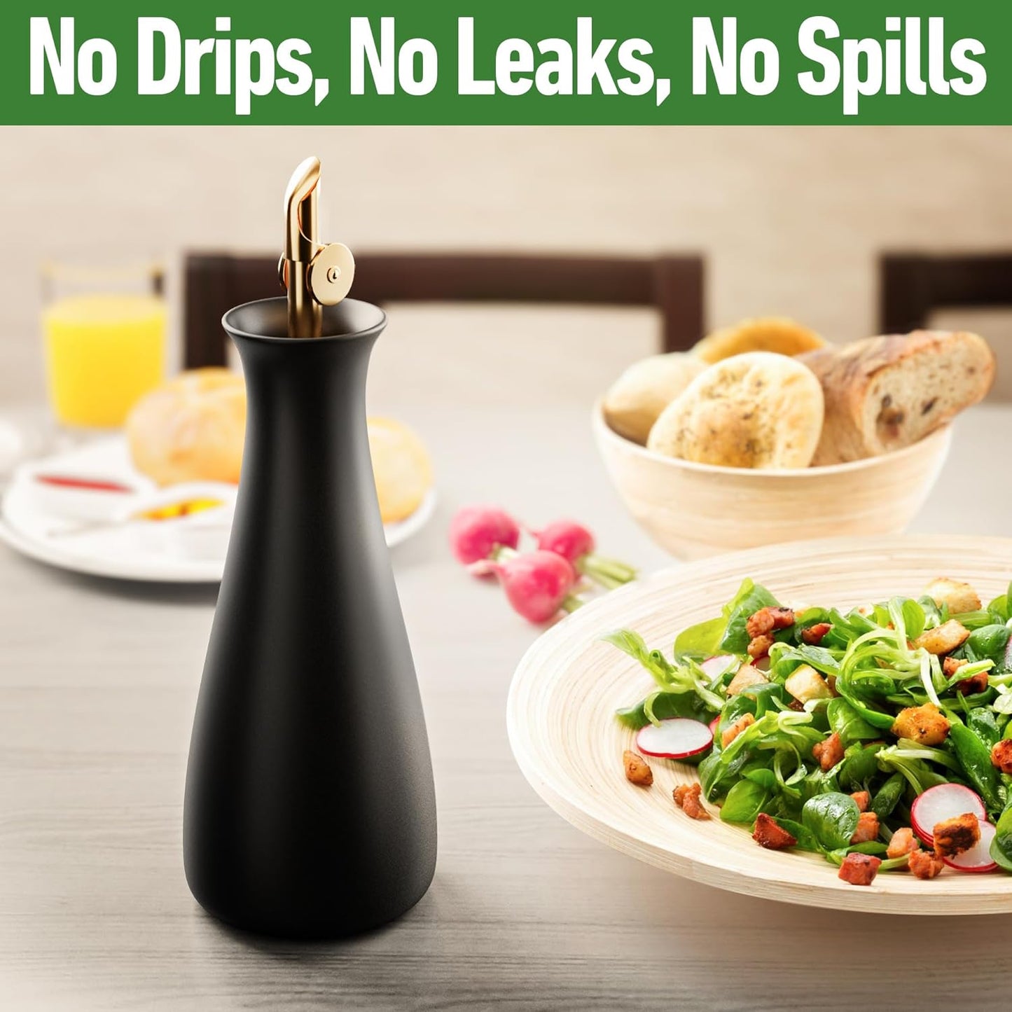 HB Design Co. Ceramic Olive Oil Dispenser with Self-Closing Gold Spout - 530 ML Capacity Matte White Ceramic Oil Dispenser for Kitchen - Leak Proof EVOO Dispensing Bottle