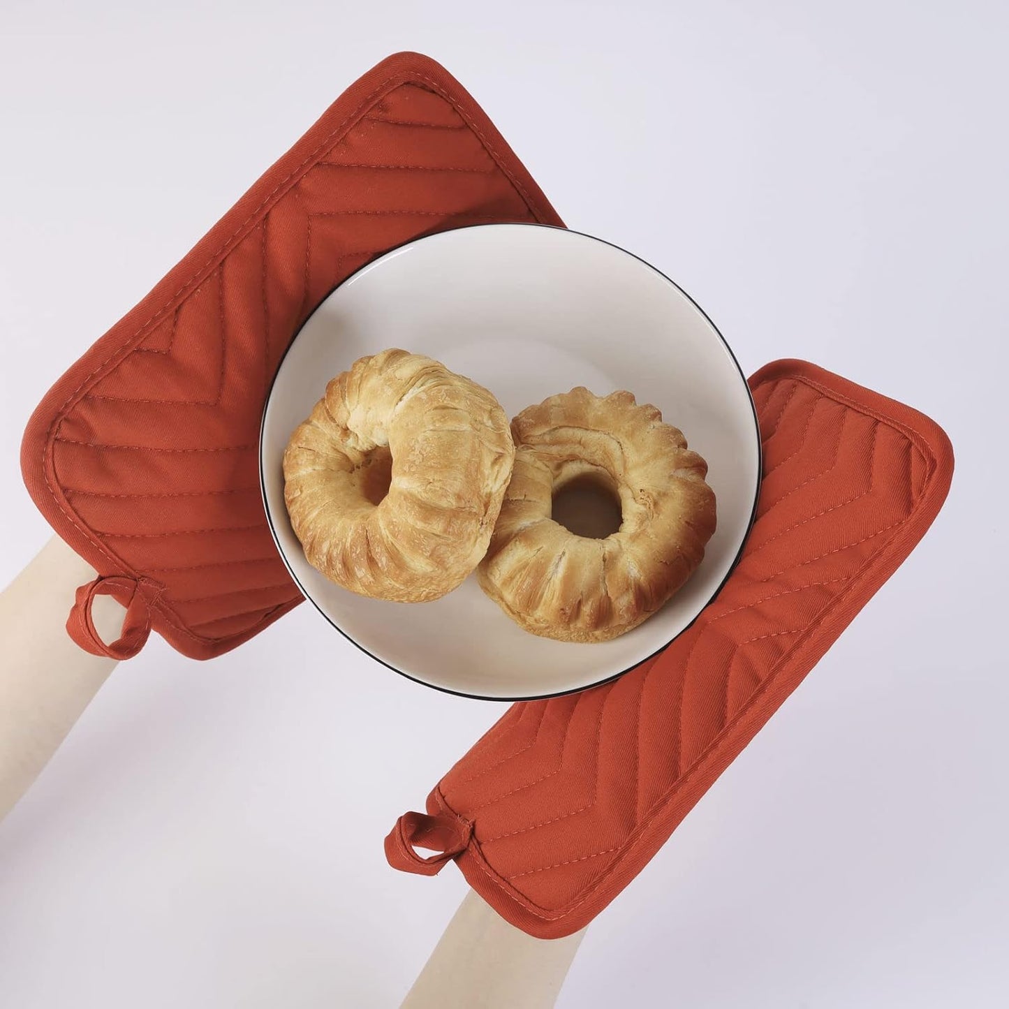 Anyi Pot Holders and Oven Mitts 7" X 9" Heat Resistant Cotton Pocket Pot Holder Set Feature of Non Slip Kitchen Hot Pad Oven Mitts, 3-Pack (Orange)