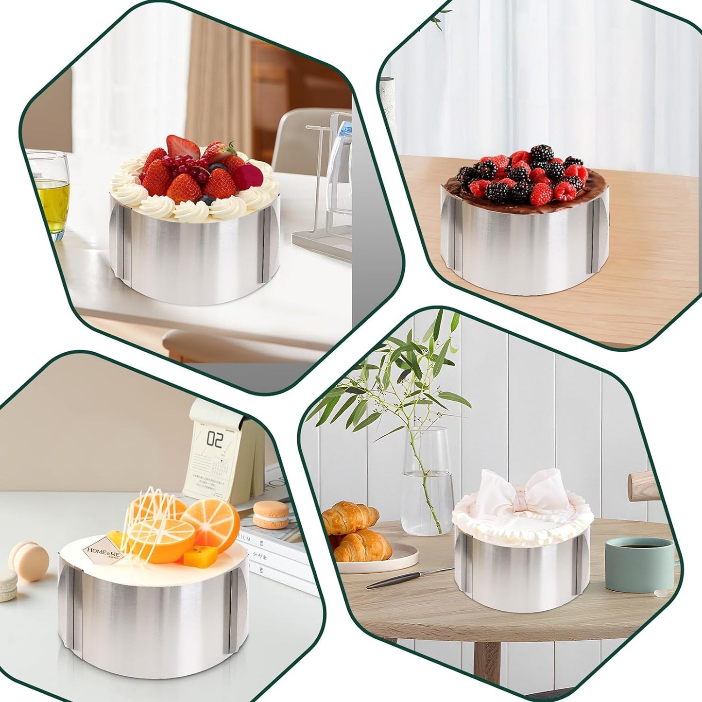 2 Pcs 6-12 Inch Adjustable Cake Mold Ring, 5.91'' High, 6 to 12'' Adjustable Cake Ring Cake Baking Supplies Baking Rings Round Stainless Steel Bakeware Tools with Scaling DIY Baking Mold Tool