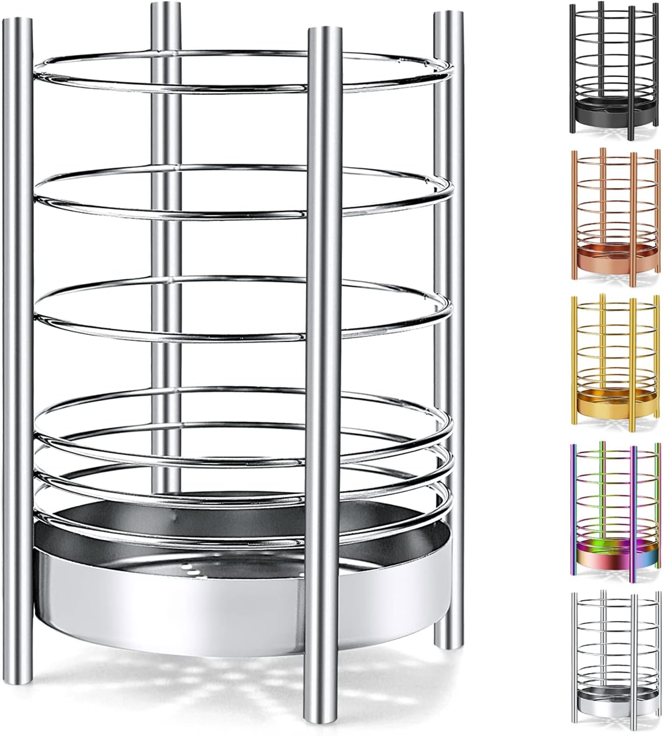 Kitchen Utensil Holder for Kitchen Counter, Stainless Steel Utensil Crocks, Utensil Storage Caddy Organizer, Cooking Utensil Holder, kitchen tools, Easy Cleaning (Silver/7.4''x5.2'')