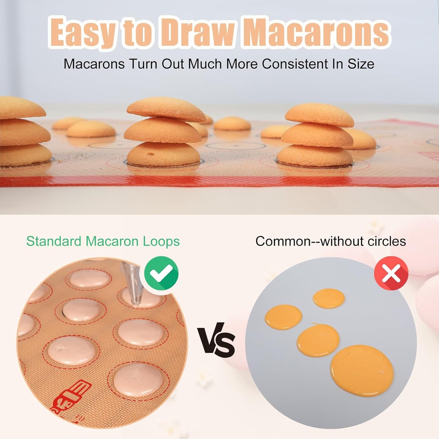 Folksy Super Kitchen Silicone Macaron Baking Mat - Set of 3 (2 Half Sheet and 1 Quarter Sheet), Non Stick Silicon Oven Liner For Macaroons and Cookies (16.5x11.6, Red)
