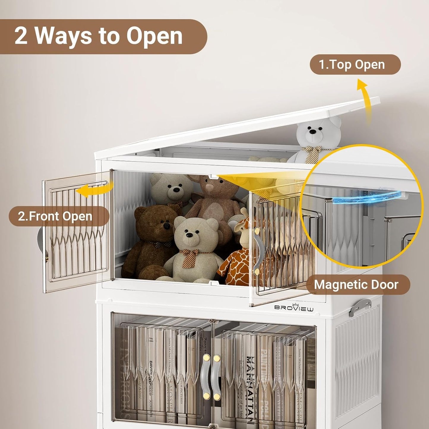 400Qt Stackable Storage Bins with Lid, Extra Large Closet Organizer Collapsible Drawer Boxes with Wheels, Folding Plastic Cabinet Containers for Home Kitchen Room Organization, 5Pack White