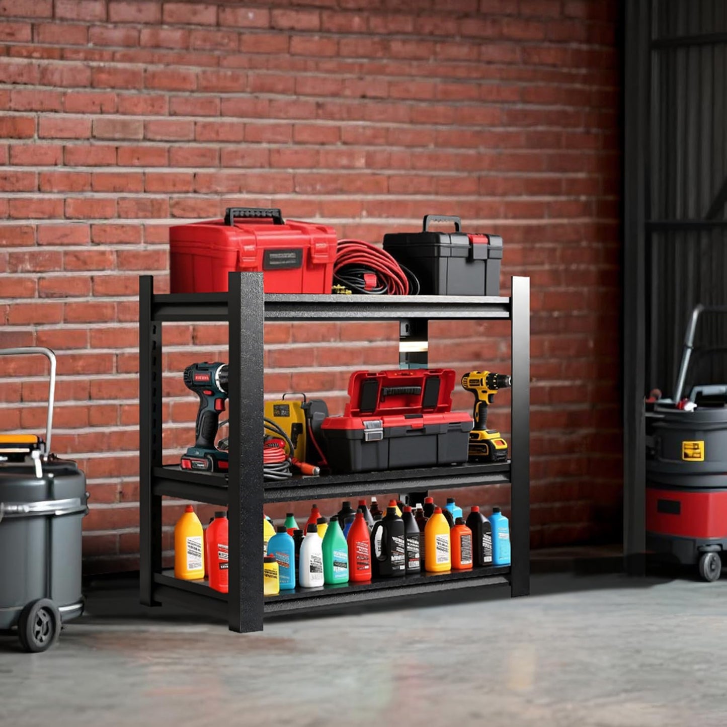 3-Shelf Metal Storage Shelves, 660 lbs Garage Shelving Unit, Heavy Duty Storage Rack, Adjustable Industrial Shelving, 34" W x 18" D x 31.5" H for Kitchen Pantry Basement, Black