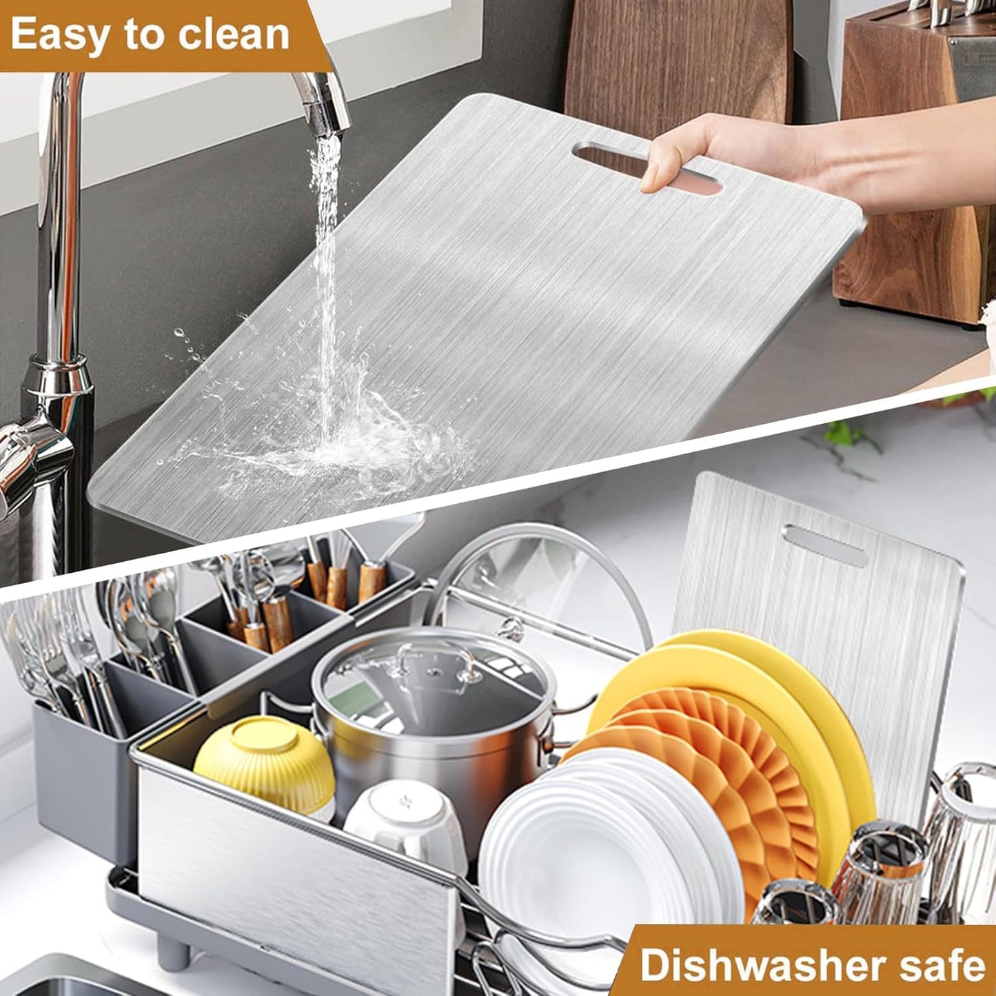 New Titanium Cutting Board-Stainless Steel Cutting Boards for kitchen,Double-Sided Food Grade Non Toxic Cutting Board,Chopping Boards Necessities for Home Outdoor Camping Meal Prep,Easy to Clean （S）