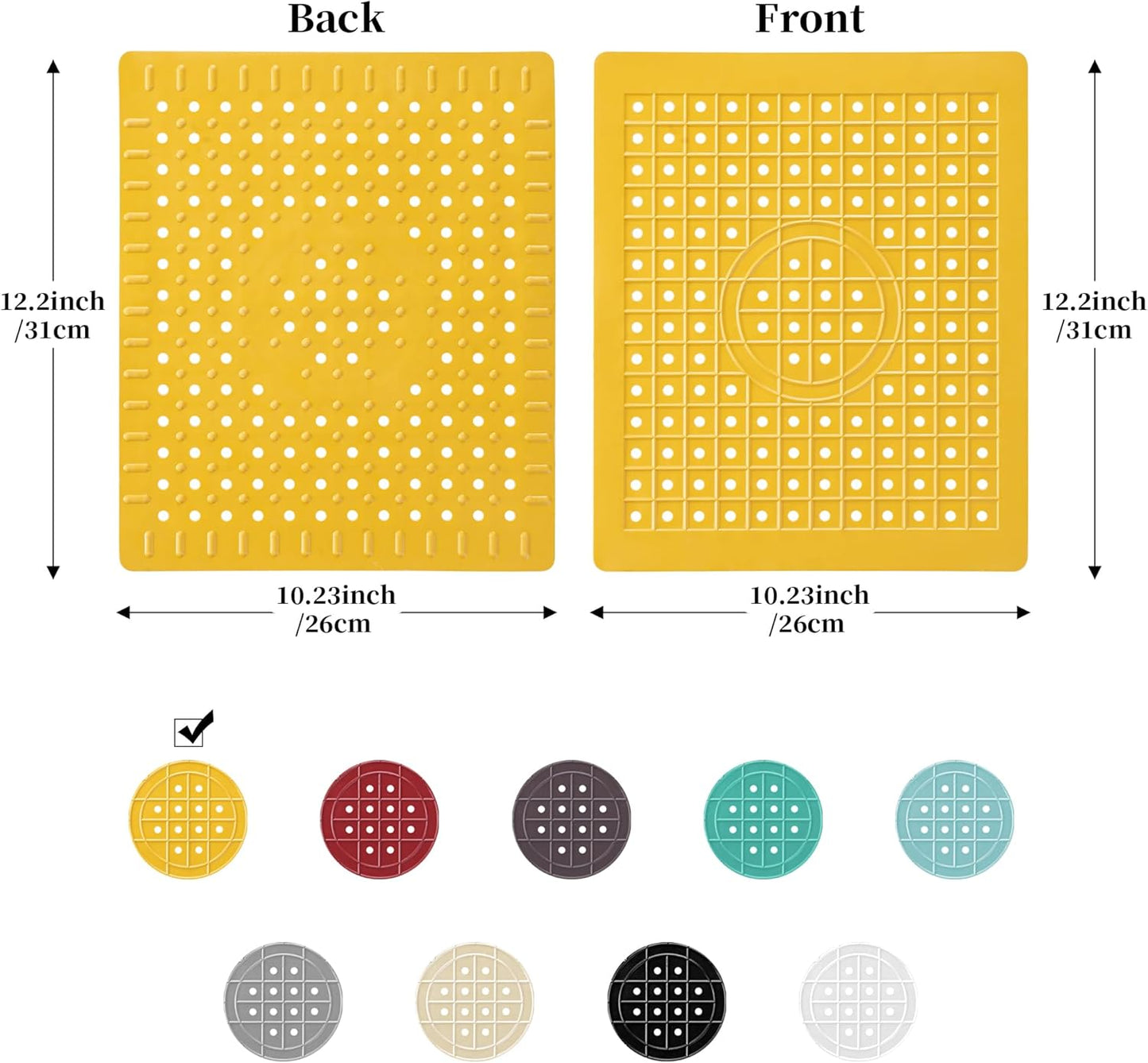 WILLKOMMEN Kitchen Sink Mat, 12" x 10" Rectangular Sink Protector Pad, Fast-Draining Grid Design Liner, Dish Drying Mat 2 Pack Yellow