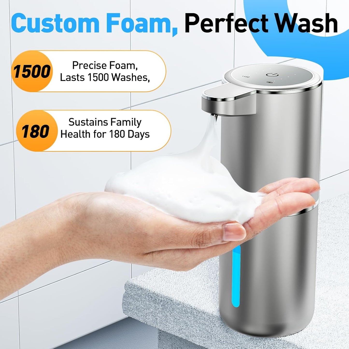 Automatic Foaming Soap Dispenser Foaming Hand Sanitizer Touchless 1500mAh Soap Dispenser Rechargeable with Sensor for Bathroom Kitchen 13.5oz/380ml