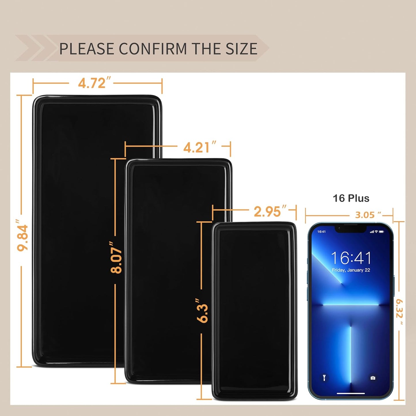 Gurygo 8" Bathroom Trays, Ceramic Vanity Trays for Bathroom, Small Ceramic Tray, Kitchen Soap Tray for Kitchen Counter (Black, 8",Set/1)