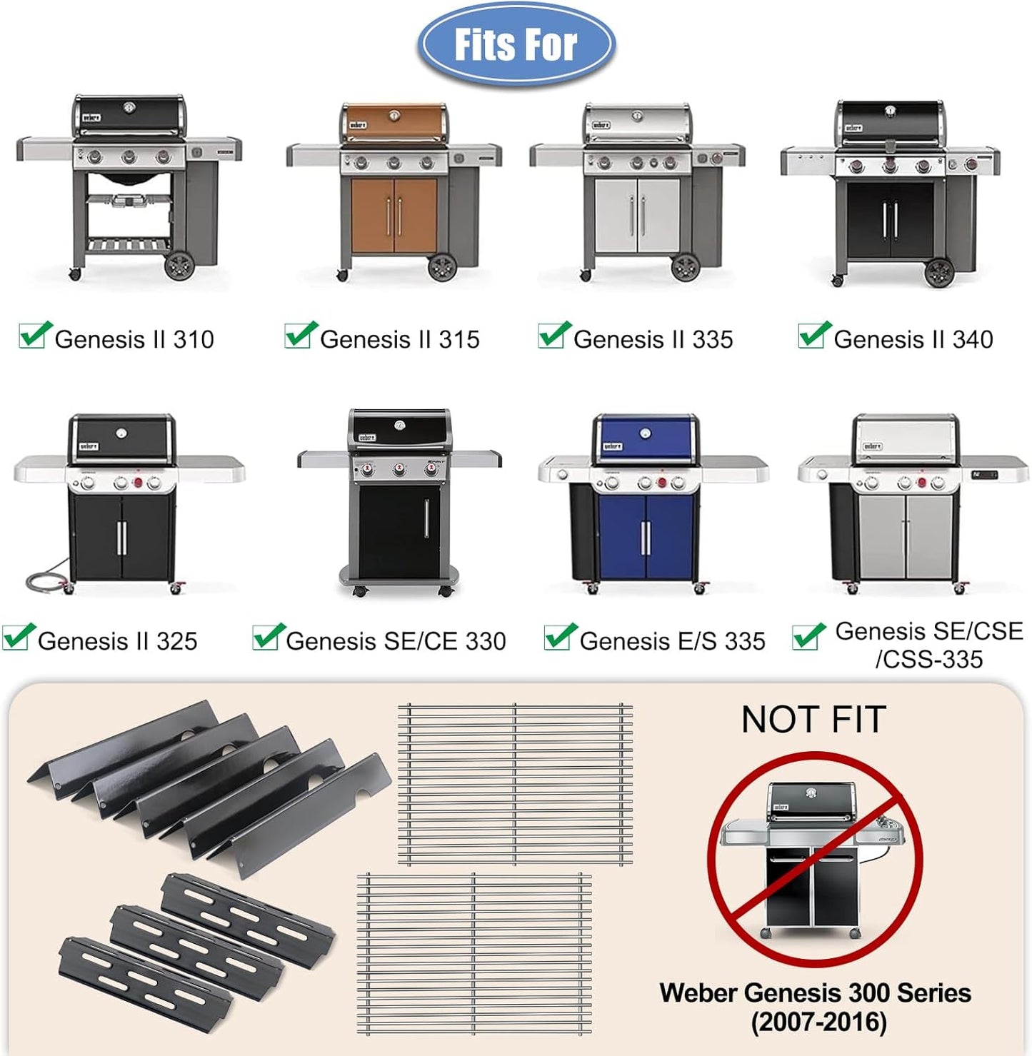 66095 Grill Grates with 66032 Flavorizer Bars for Weber Genesis 2 grill parts 300 Genesis II LX 300 Series ,Heat Deflector And Cooking Grids Replacement Parts For Weber Genesis ii E-310 E-315 S-335